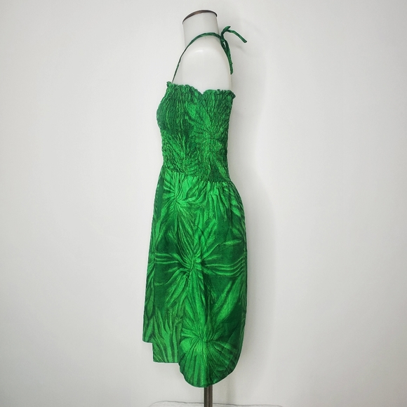 Green Sunburst/ Leaf Halter Strapless Beach Tube Dress - Picture 3 of 7